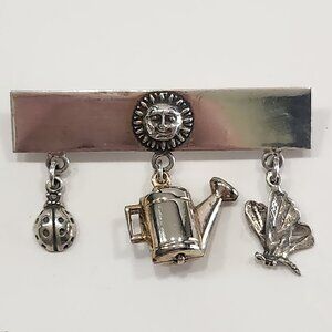 Fun Sterling Silver Gardening Brooch